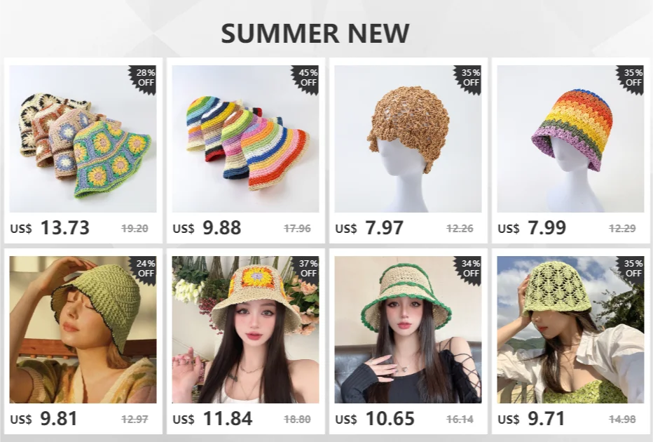 2022 Summer Rainbow Striped Crochet Bucket Hat Women's Straw Made Foldable Panama Sun Hat Female Beach Sun Visor Cap best bucket hats