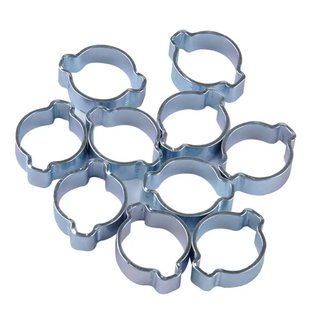 10pcs Double Ears Hose Clamp, 2 Ear Wide Adjustable 13-15mm Zinc-Plated Steel Hose Fuel Clamp Clips, Fuel Clamp Kit