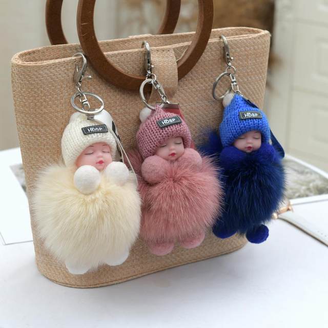 G4GIFT Cute Soft Plush Keychain Sleeping Baby Doll Plush Accessories Pompom  Keyring