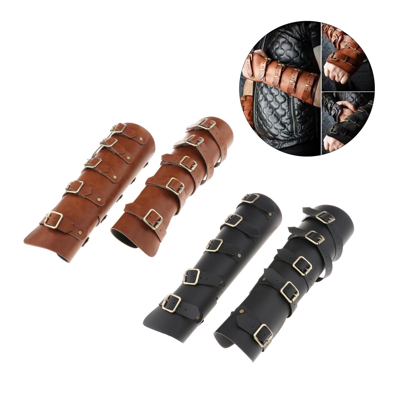 Adults Faux Leather Arm Guards - Medieval Belt Leather Buckle Bracers - One Size - Leather Armband Pair