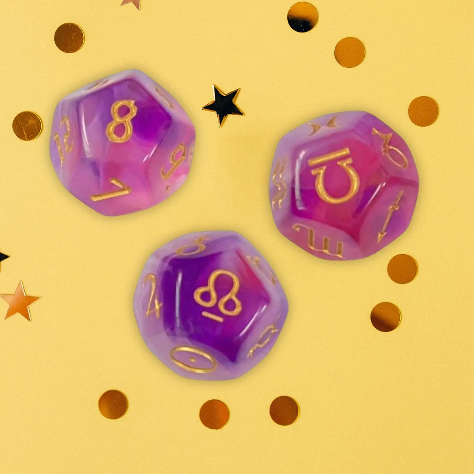 3 Pieces 12 Sided Astrology Dices Props Zodiac Astrology Planets Dice Set for Role Playing Board Games Dice Games Party Games