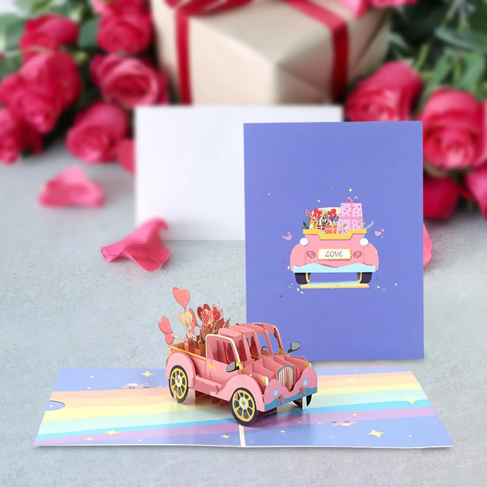 Valentine`s Day Popup Card Truck of Love All Occasion 3D Popup Greeting Card for Anniversary Graduation Mothers Day Spring Women