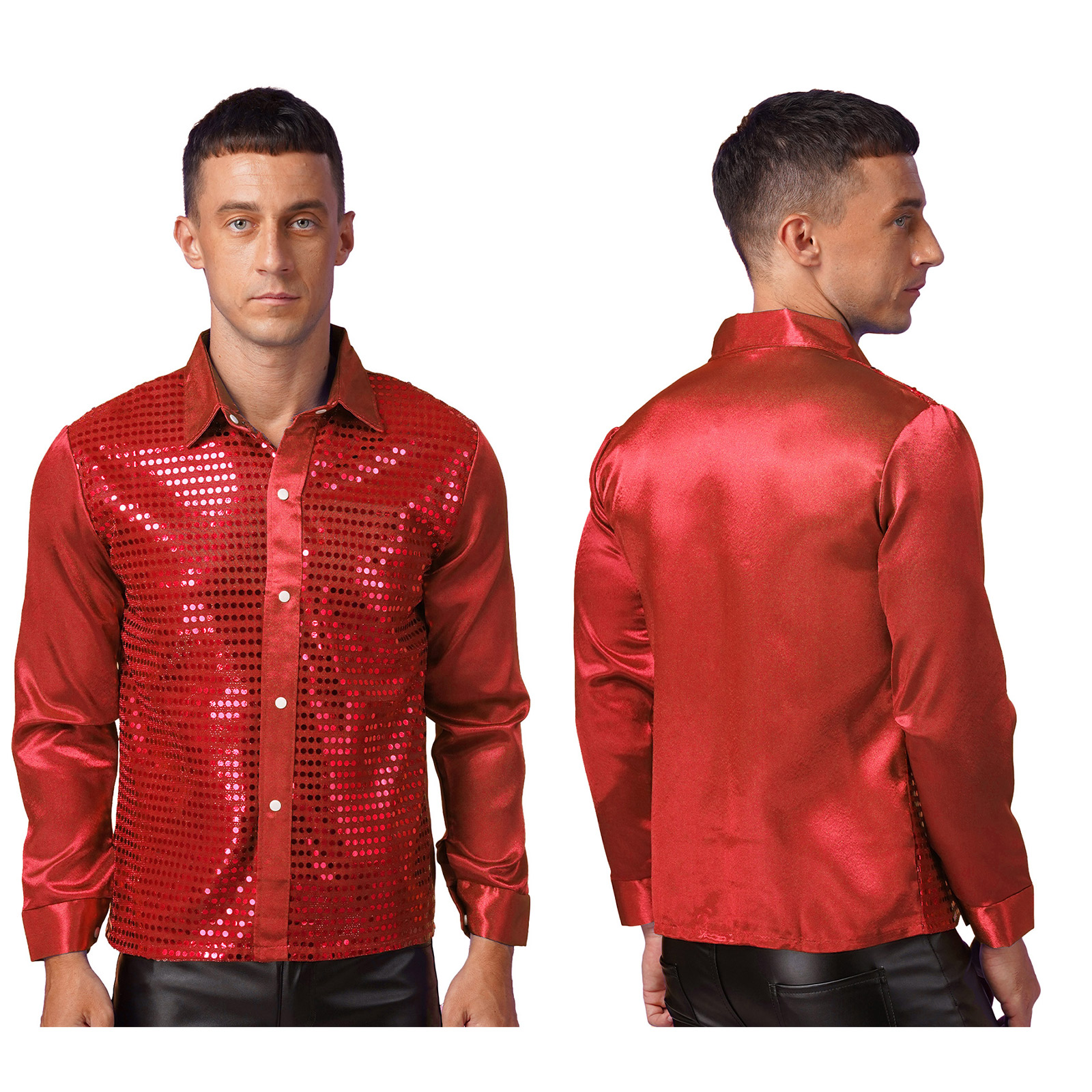 Männer Hip Hop Jazz Latin Dance Tops Langarm Shiny Pailletten Revers Hemd Tops Nachtclub Party Pole Dance Leistung Dancewear – Detail 14