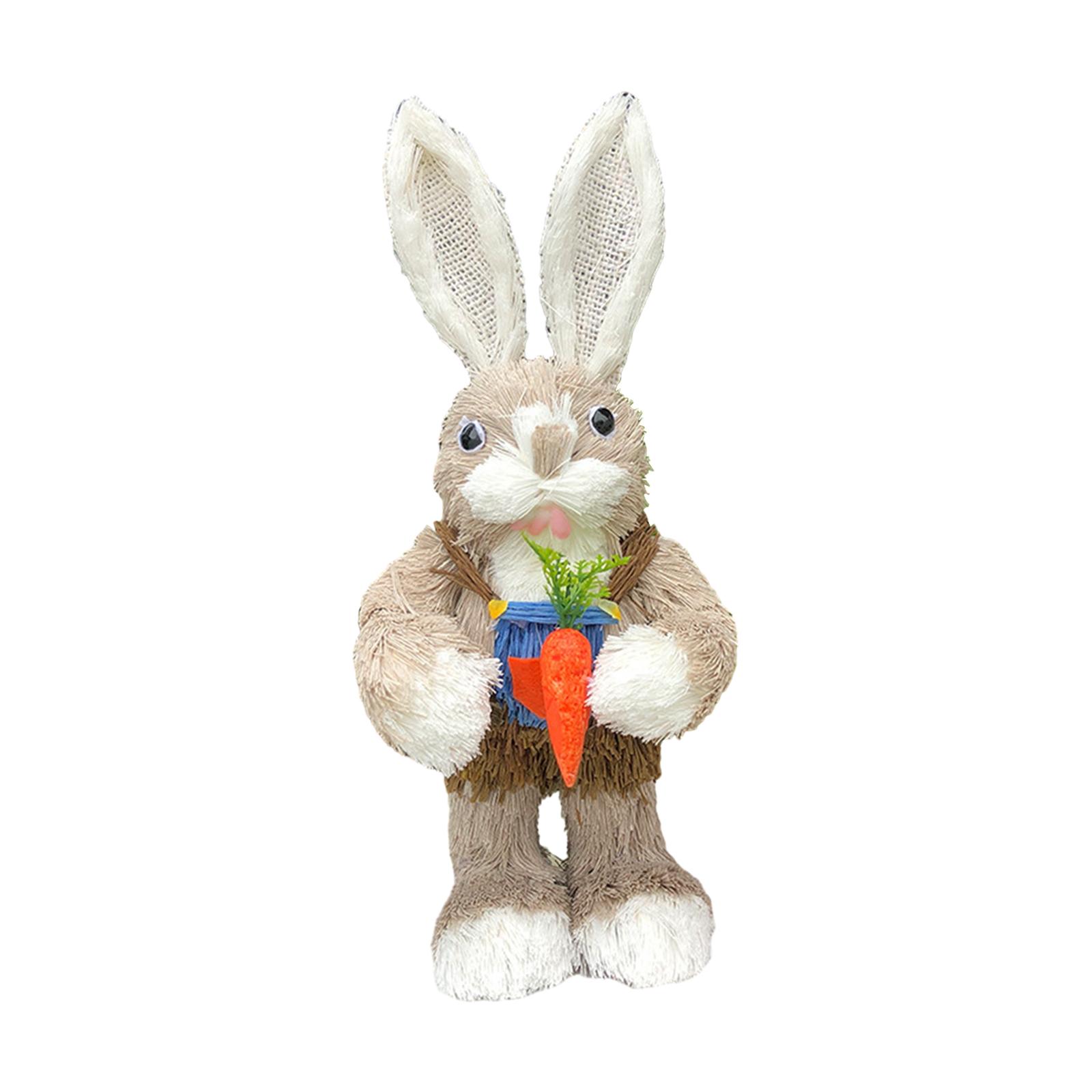 Straw Rabbit Statue Decorative Creative Cartoon Easter Bunny Figurine Animal Sculpture for Table Lawn Micro Landscape Yard Shelf