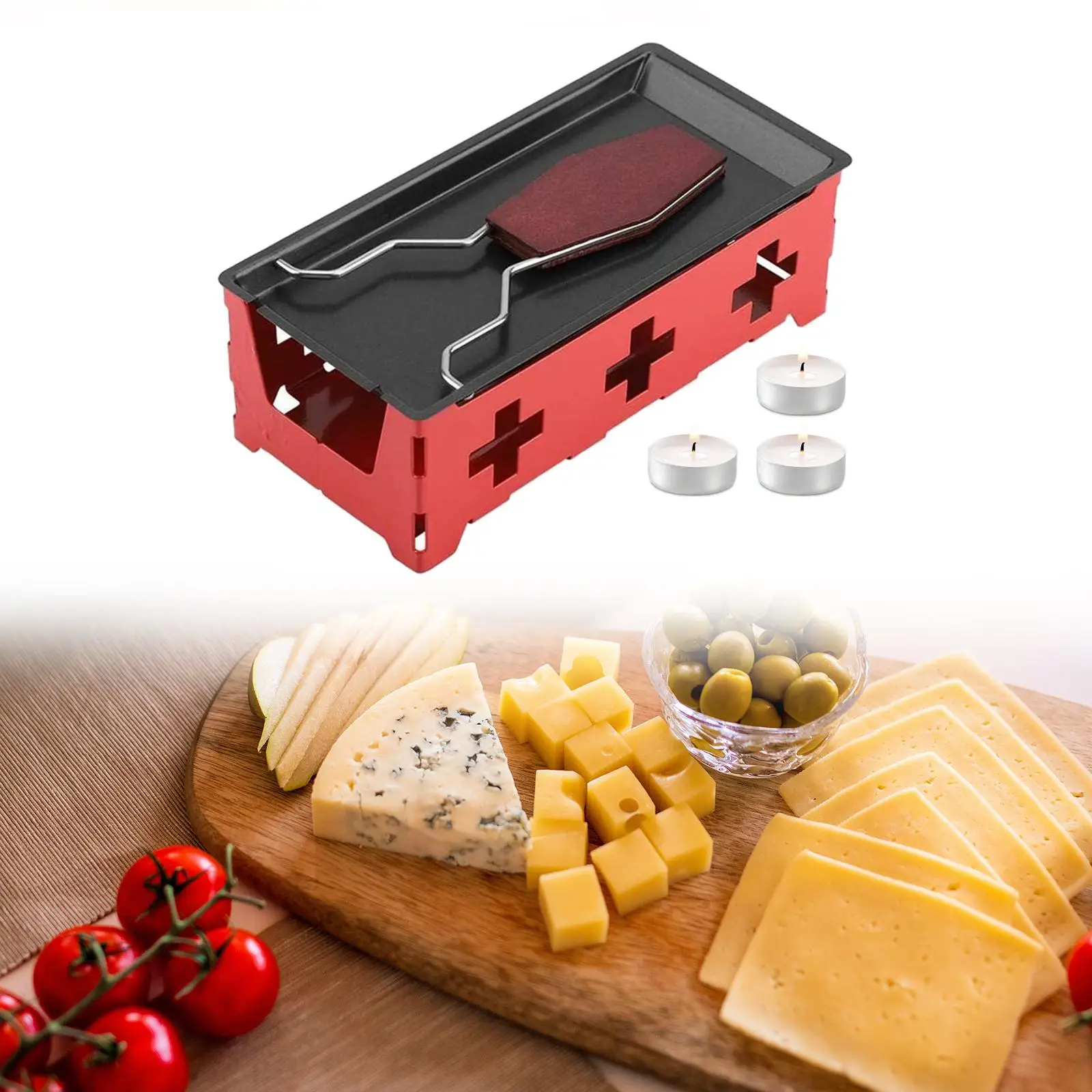 Non Stick Candlelight Cheese Raclette with Foldable Handle Candlelight Raclette for Kitchen Home Grilling BBQ