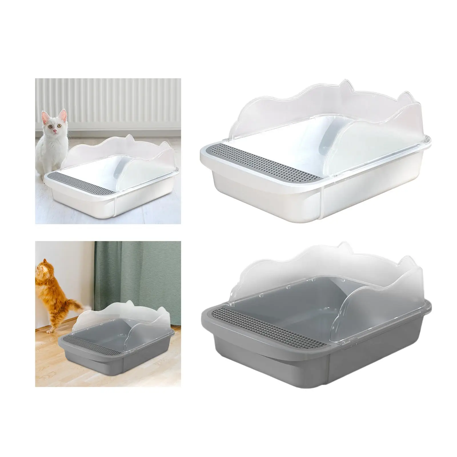 Cat Litter Tray Cat Sand Box with High Sides Semi Closed Anti Splashing Opening Top Sifting Litter Box for Indoor Cats Rabbits
