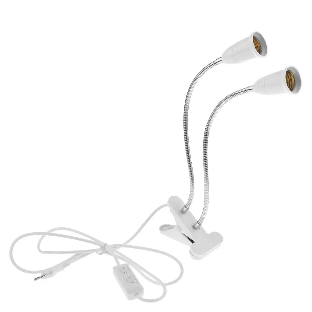 E27 LED Planting Grow Light Clip On Flexible Lamp Holder Can 360° Adjustable Lamp Holder Arms Eu Plug Dual Head