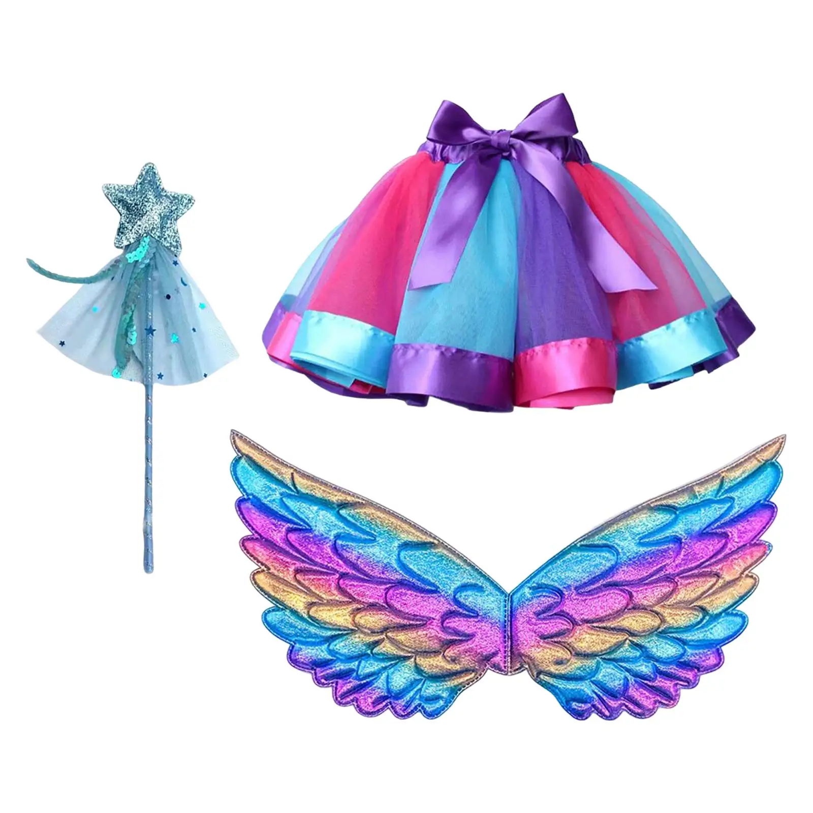 Girls Fairy Costume Set with Butterfly Wing Wand for Photo Prop Cosplay Ballet Dance Halloween Ages 3-6