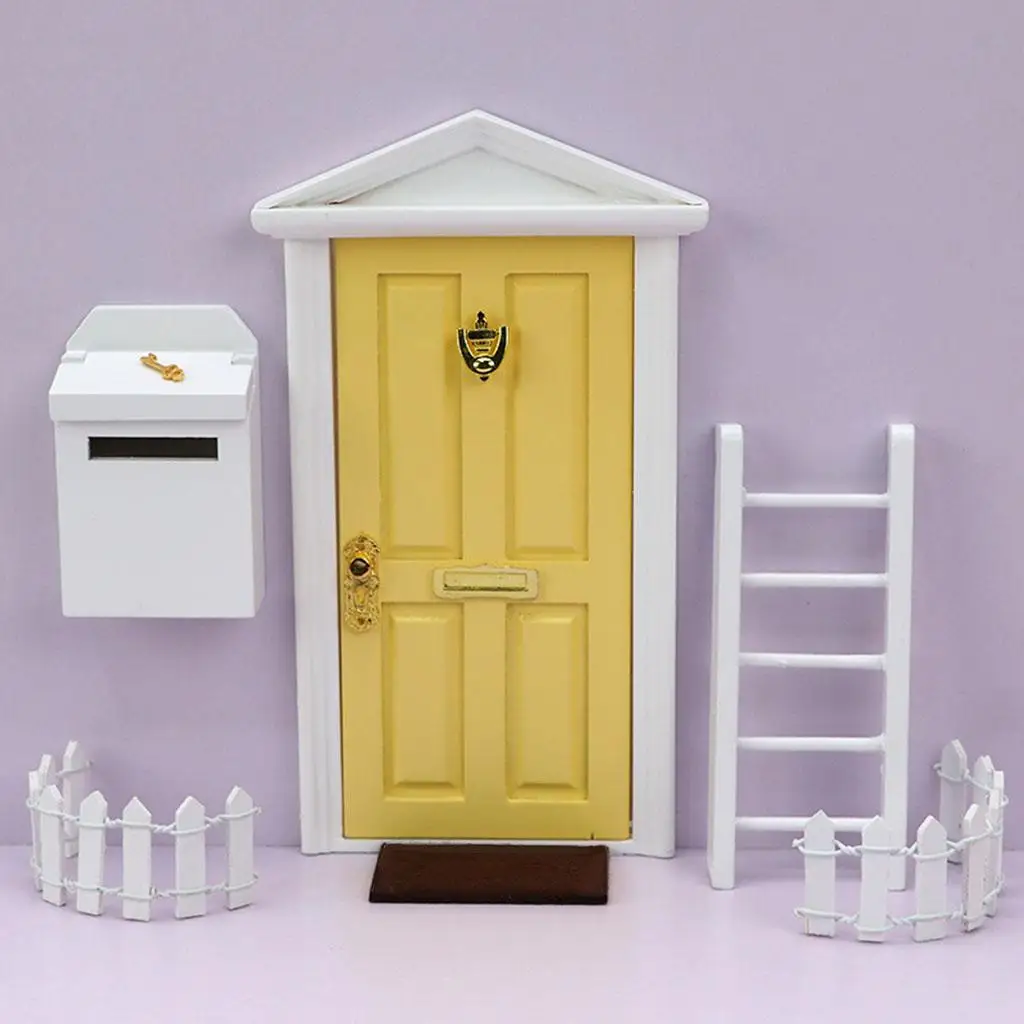 Simulation Dollhouse Miniature Fairy Door with Mailbox for Decoration