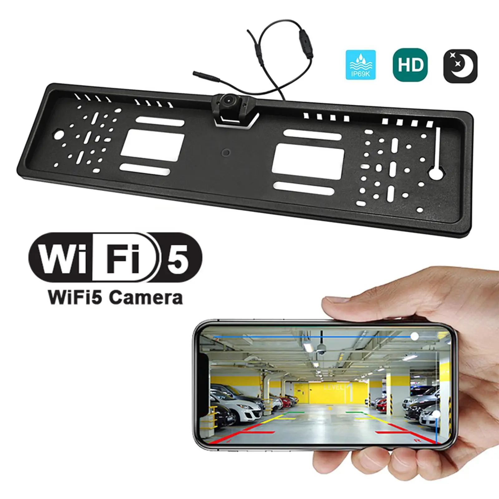 EU Plate Frame Camera Wide Viewing Angle 5G WiFi Waterproof Replacement Holder for European Cars Auto Parts
