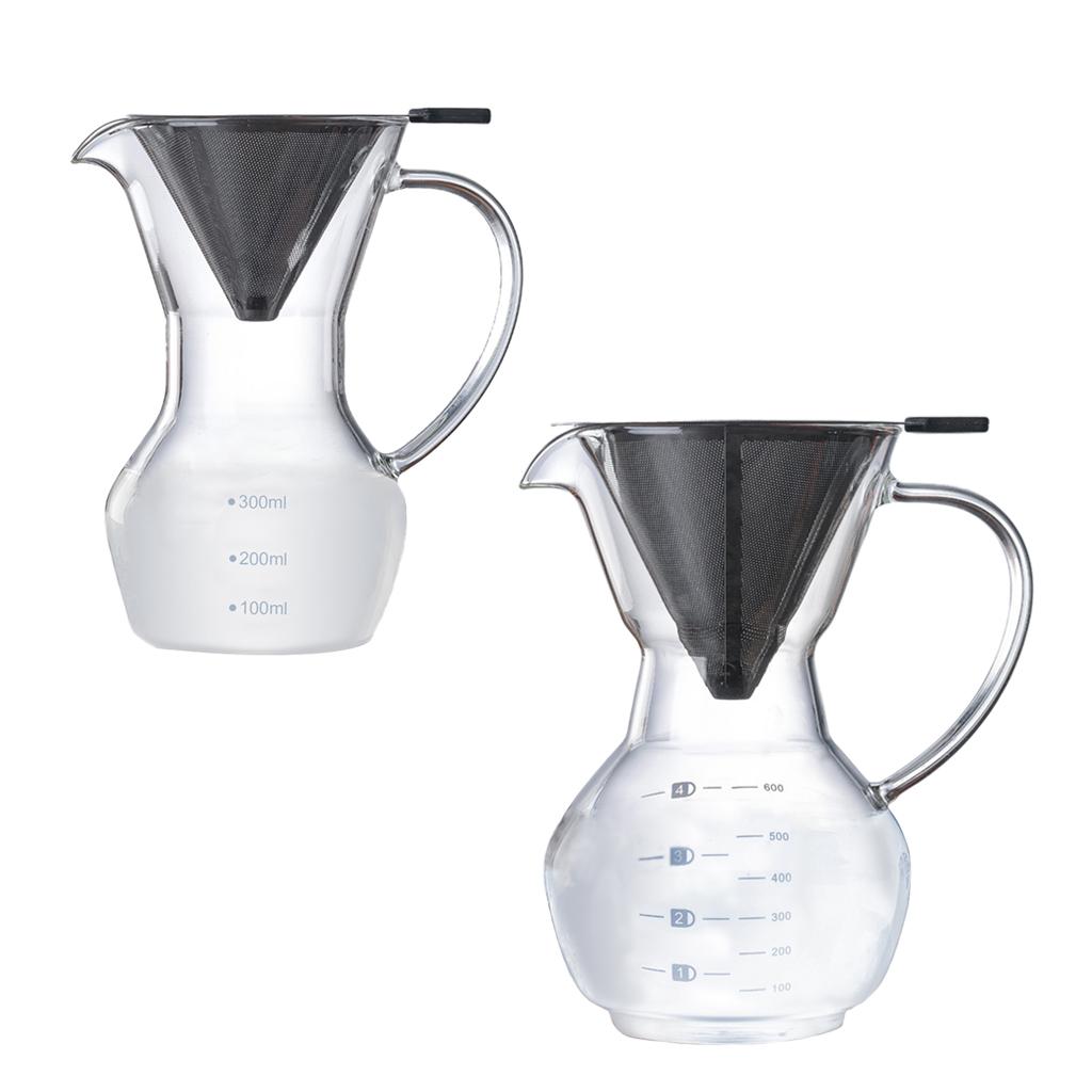 Coffee Maker Glass Carafe Coffee Dripper Heat Resistant Stainless Steel Paperless Filter for  Apartment
