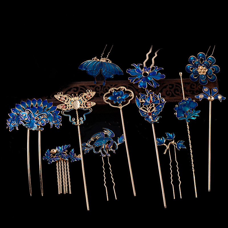 Best of Antiquity Handmade Hairpins Butterfly Flower Hairstick Cloisonne Enamel Blue Hair Pin Chinese Luxury Hairs Jewelry Reviews & Tips