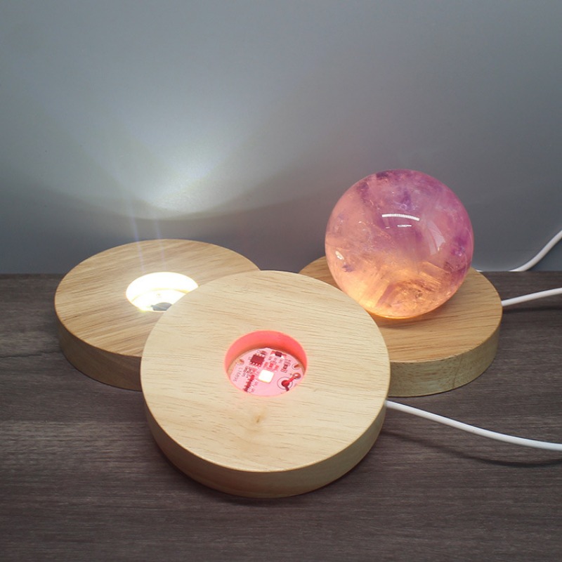 Description Picture 5 of item10cm Round Wooden Night Light Base USB plug LED Light Display Stand Lamp Holder Multi-color Lamp Base With Power Adapter