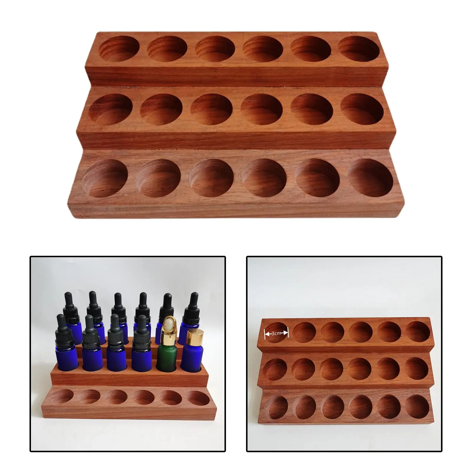 Essential Oils Storage Rack 18 Slots Wooden 3 Tiers for 15ml Bottles Gift Display Holder Organizer for Presentation Tabletop