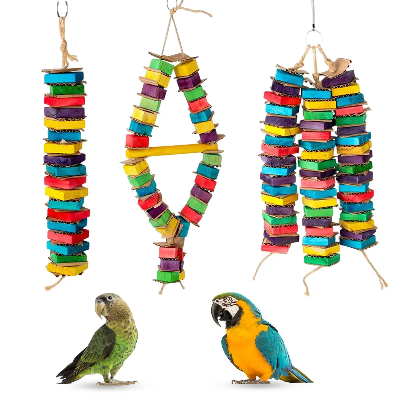 Bird Chew Toy Braided Swing Perch Wooden Blocks Hanging Bite Stand Cardboard Climbing for Cockatiel Pet Supplies Budgie