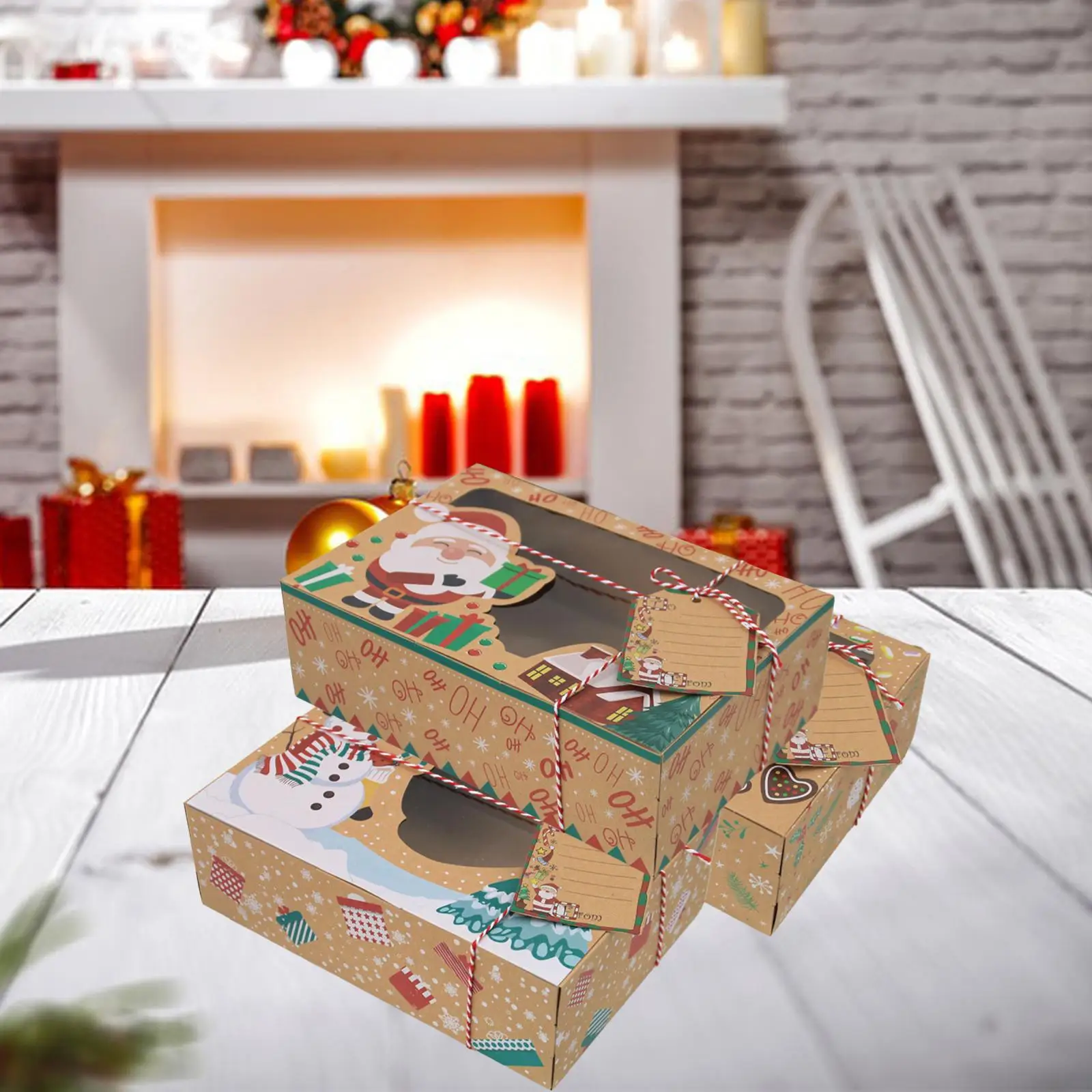 3Pcs Christmas Treat Boxes with Clear Window Bakery Boxes Biscuit Bag Xmas Gift Boxes for Chocolate Donuts Party Supplies