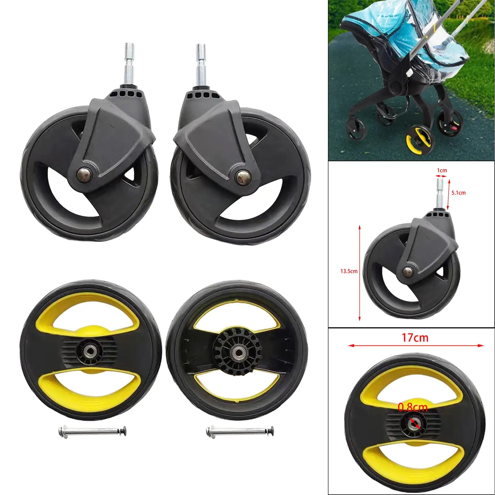 2x Pushchair Spare Parts Accessories Universal Pram Tire Wheel Replacement Swivel Wheel Rubber Trolley Wheel Trolley Wheel Set