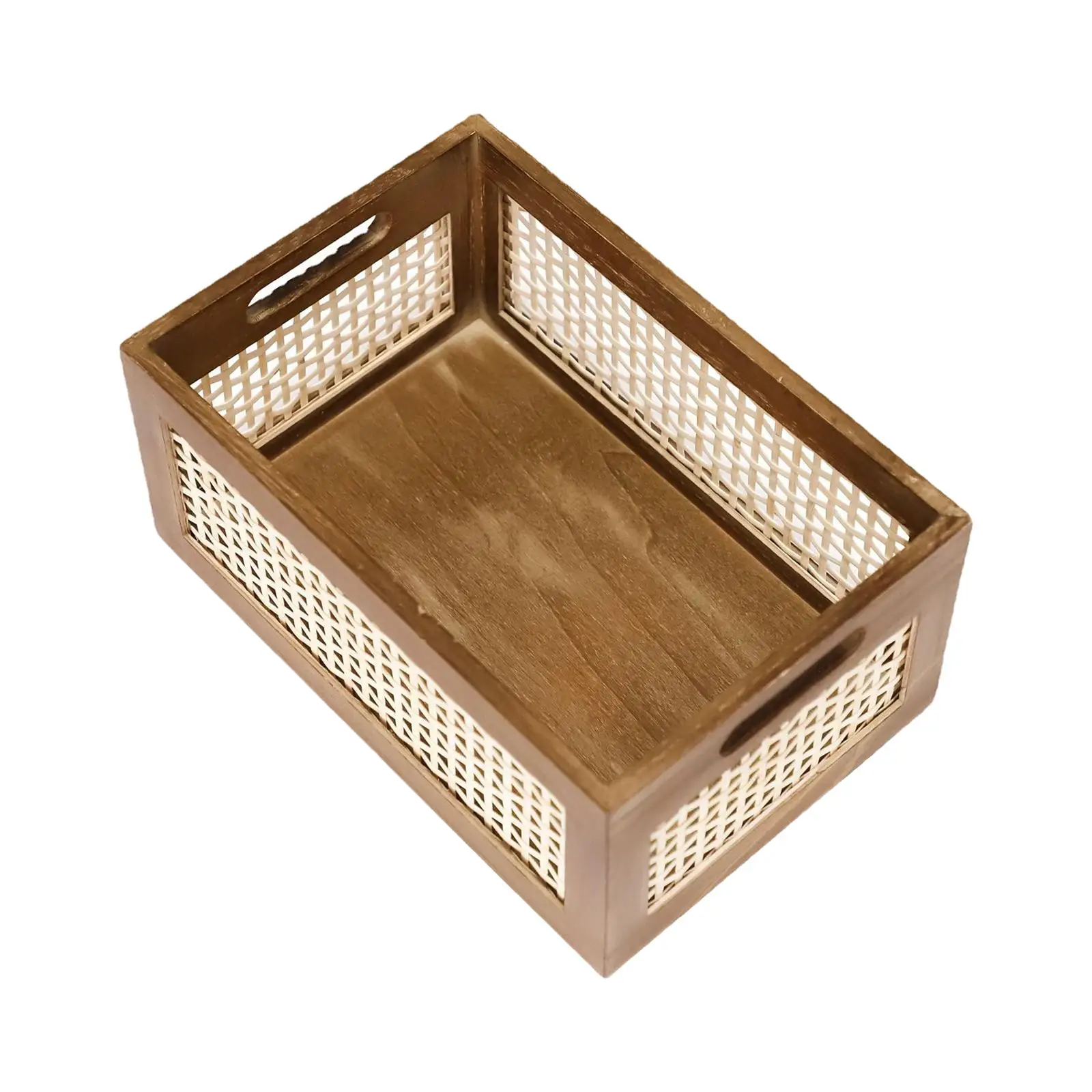 Decorative Rustic Basket Organizer Crates Wood Frame Storage Basket for Dresser Drawer Kitchen Countertop Office Desktop