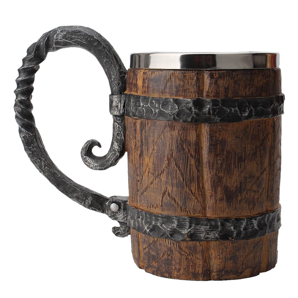 Retro Imitated Wooden Resin Beer Mug Steel Coffee   Tea Cup Pub Bar Decors