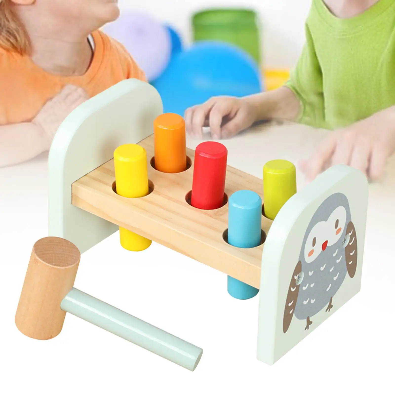 Pounding Bench Wood Toy Early Learning Fine Motor Skills Wooden Pounding Bench for Birthday Gift Party Favors Kids Boys Girls