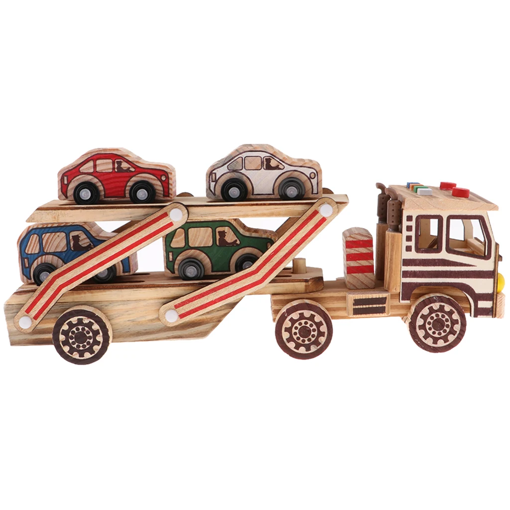 Multi-color 340x78x145mm Wooden Car Carrier Model Double Layers Children Vehicle