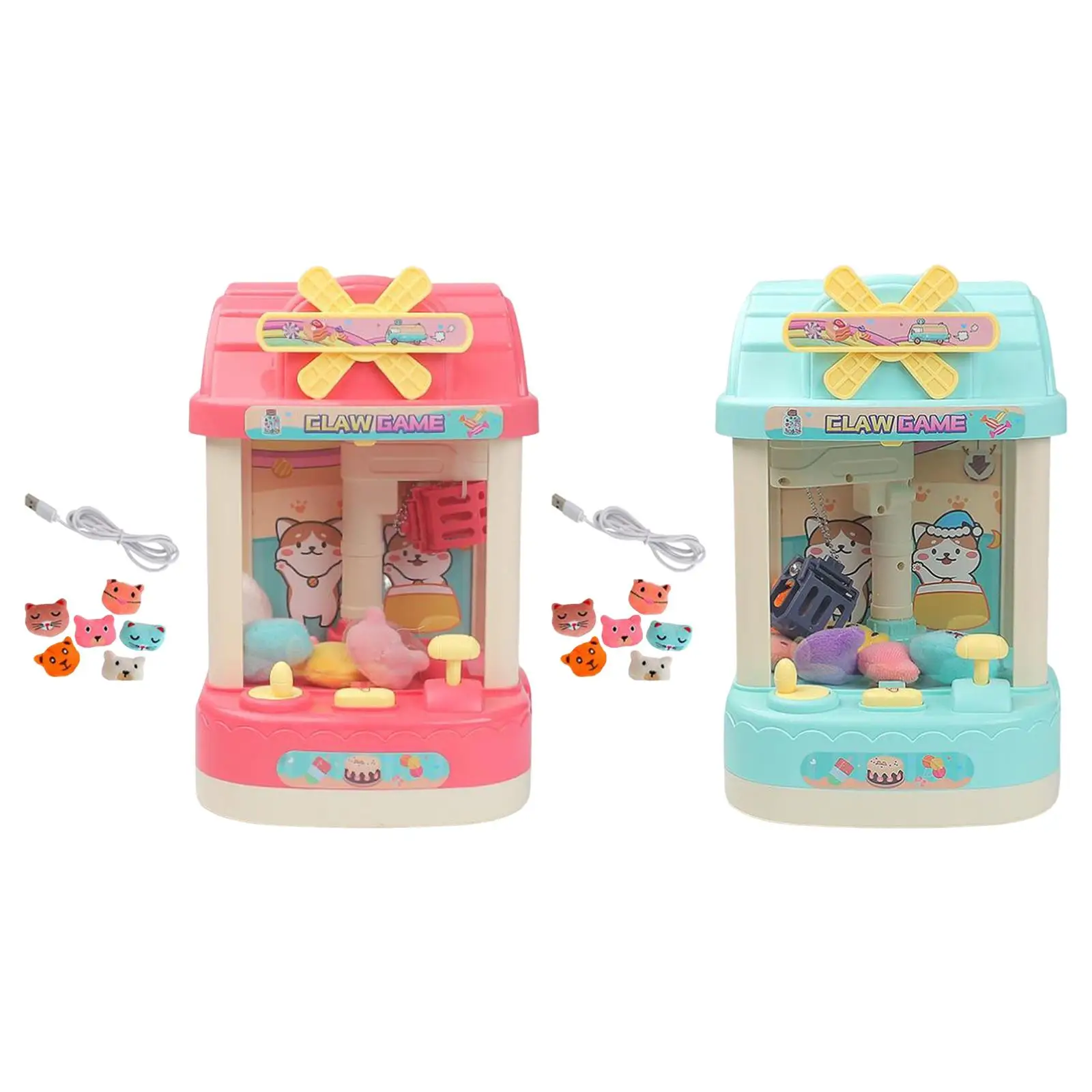 Plush Toys Claw Machine Mini Toy Grabber Machine Birthday Gift with 6 Dolls