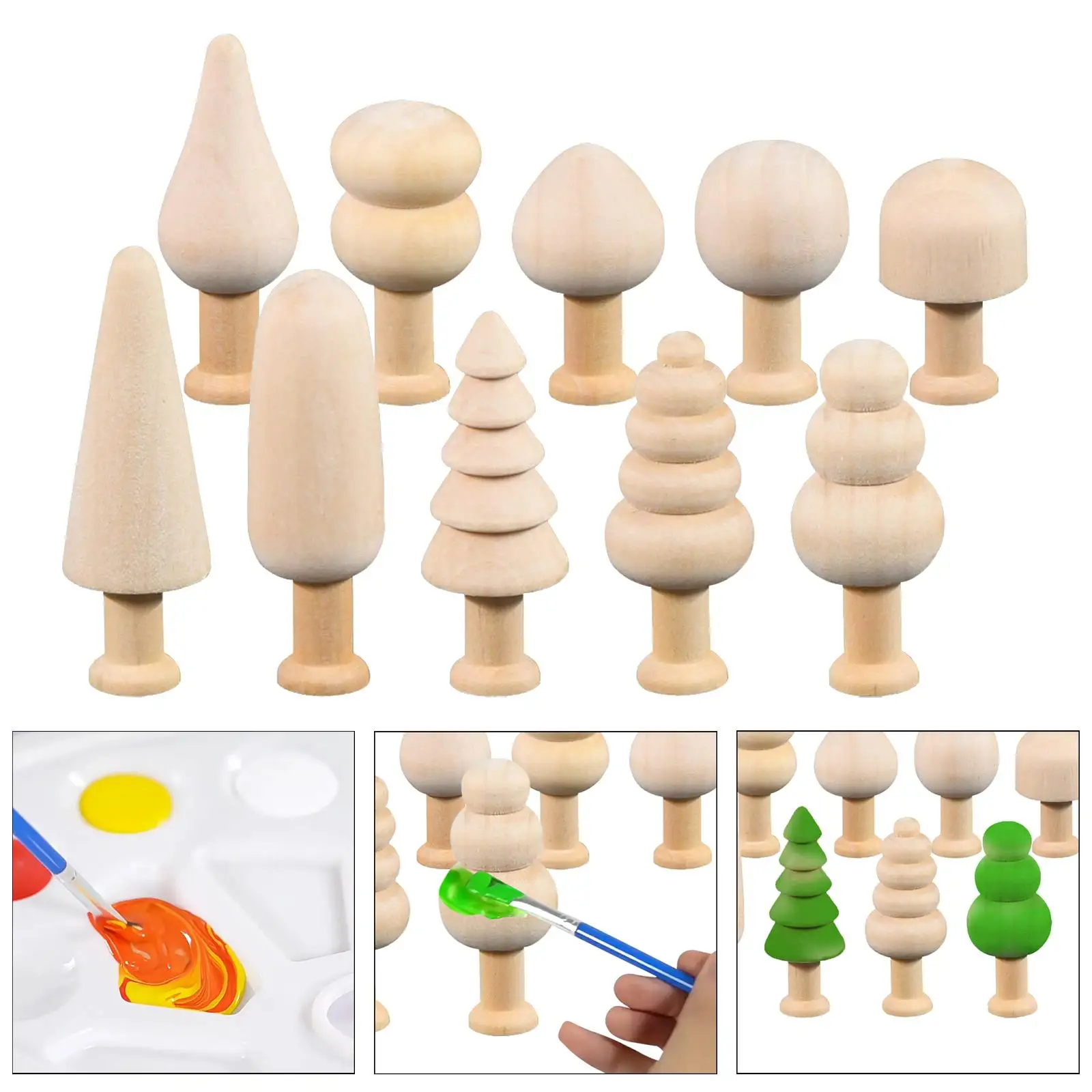 10pcs Unpainted Wooden Tree, Wooden Christmas Tree, Miniature Tree, Mini Wooden