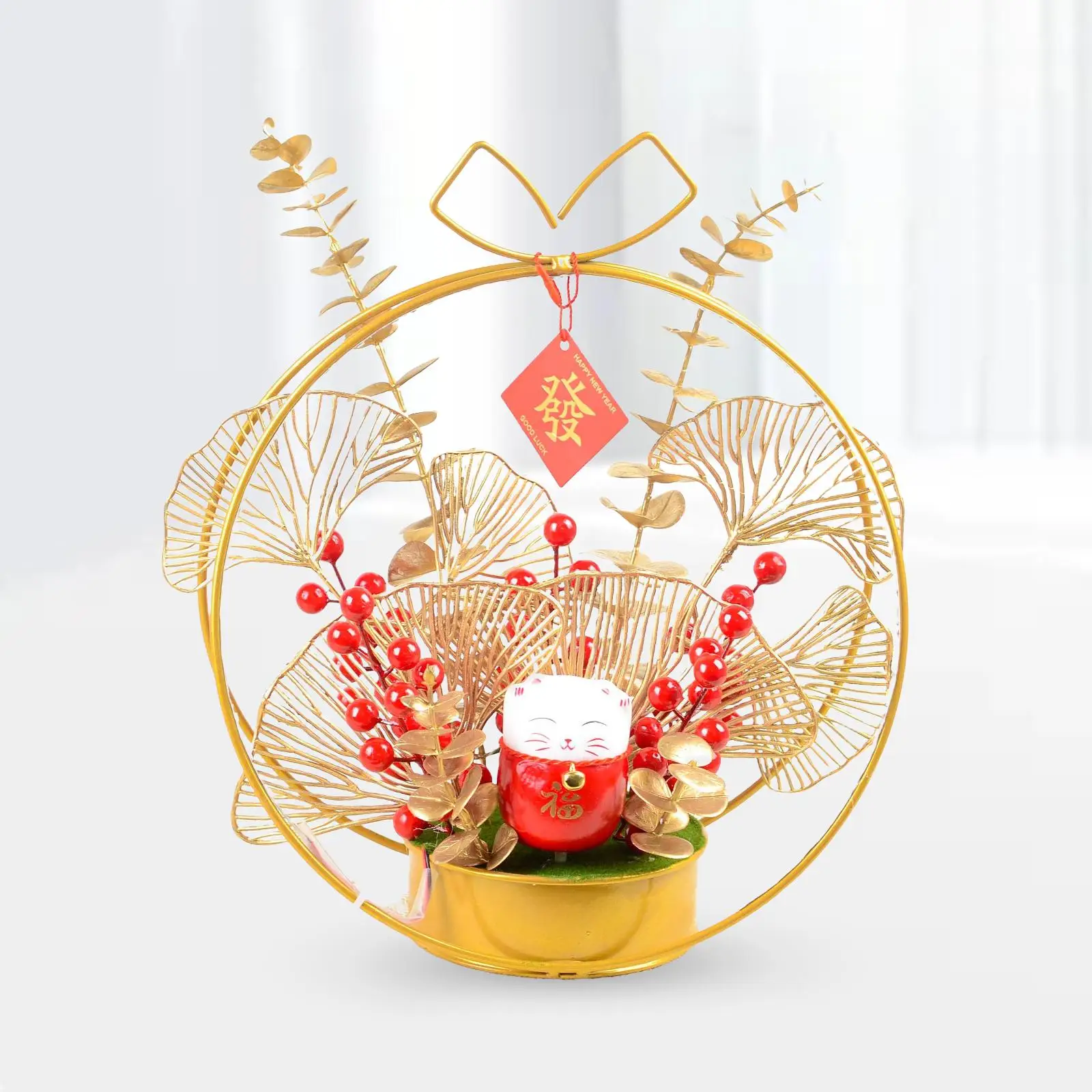 Lighted Artificial Potted Flower Decor Chinese New Year Ornaments for Hotel