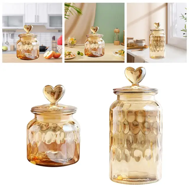 Airtight Jar Glass Storage Jar, Decorative Kitchen Lid, Glass Canisters for  Candy, Spice, Cookie, Sugar, Snacks 1350ml 