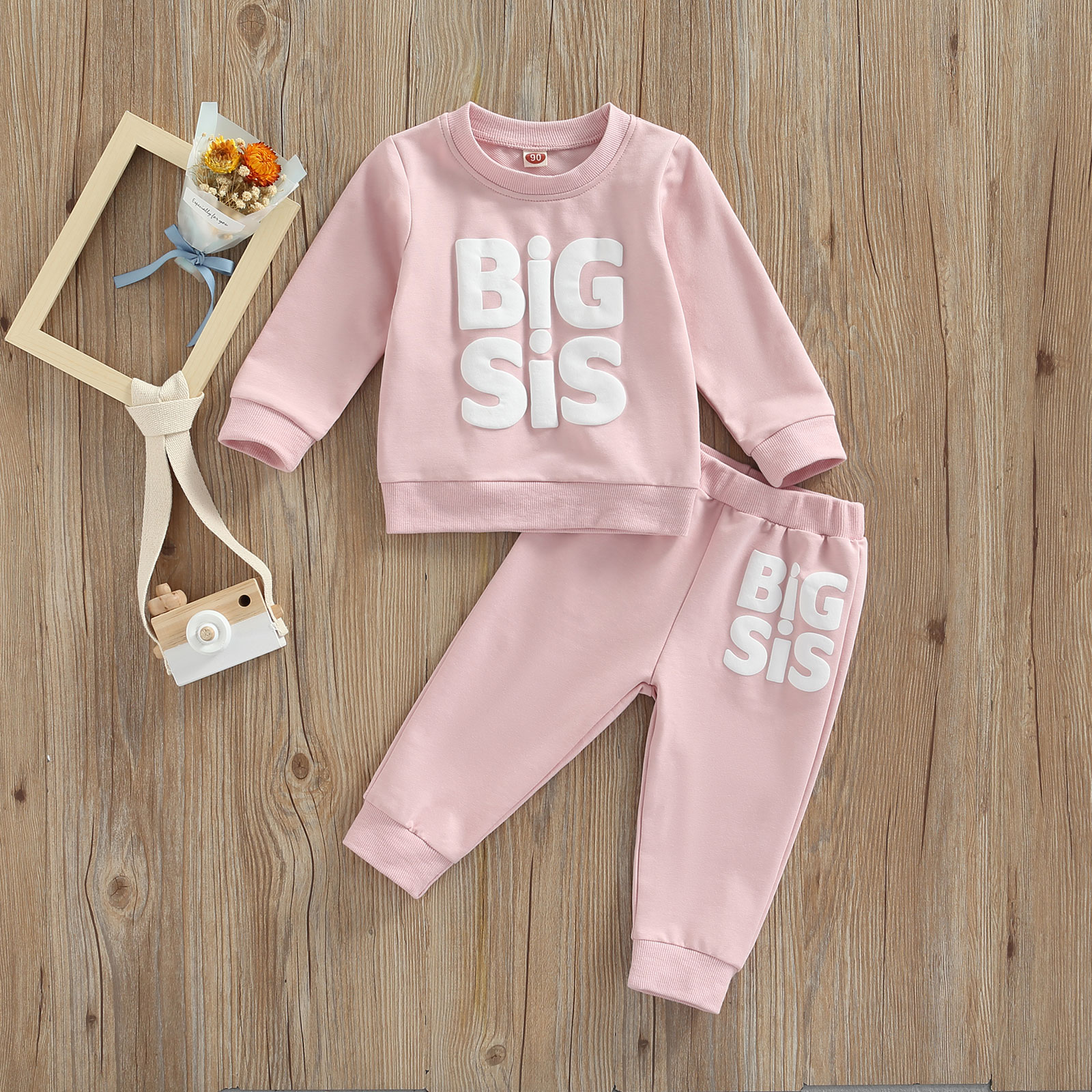 FOCUSNORM 0-5Y Herbst Baby Mädchen Schwester Schöne Kleidung Sets Brief Gedruckt Lange Hülse Pullover Sweatshirt + Hosen – Detail 8