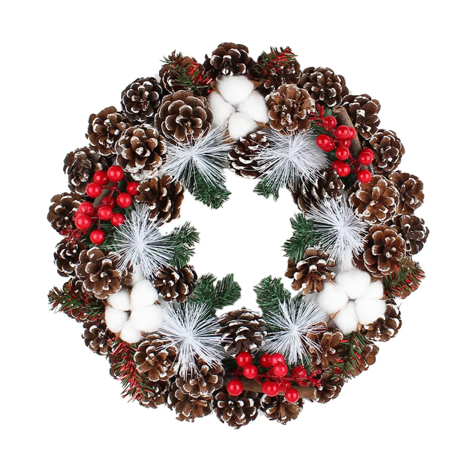 Christmas Door Wreath Cones Berries Ornament Wall Hanging for Xmas Holiday