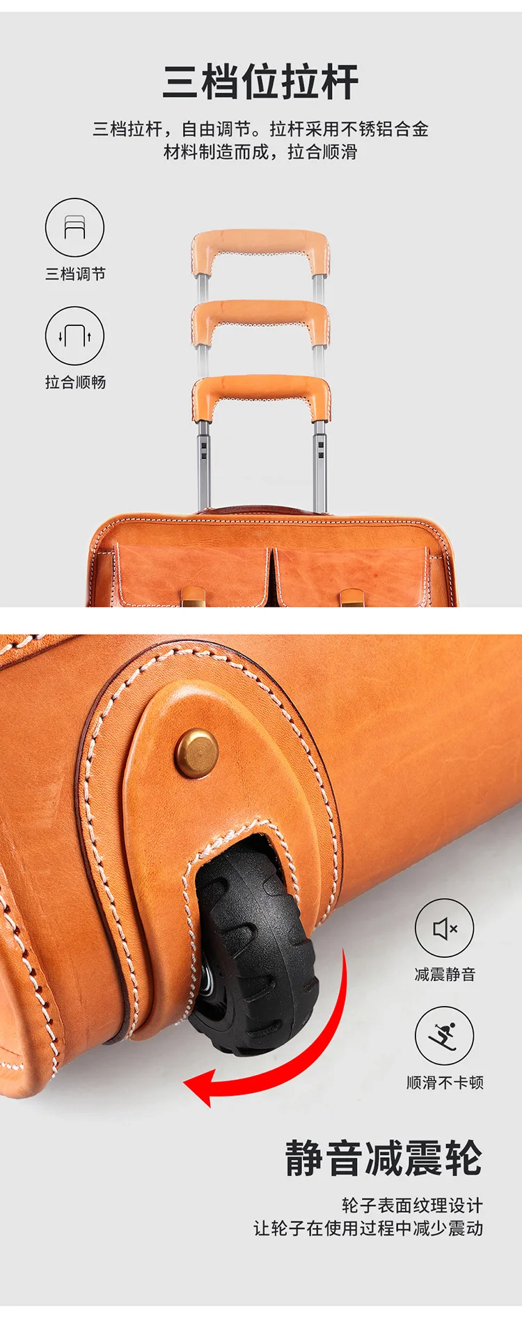 Skeleton-Skin Handmade Genuine Leather Suitcase 22-Inch Boarding Machine Trolley Case Multi-Functional Fashion Universal Wheel L