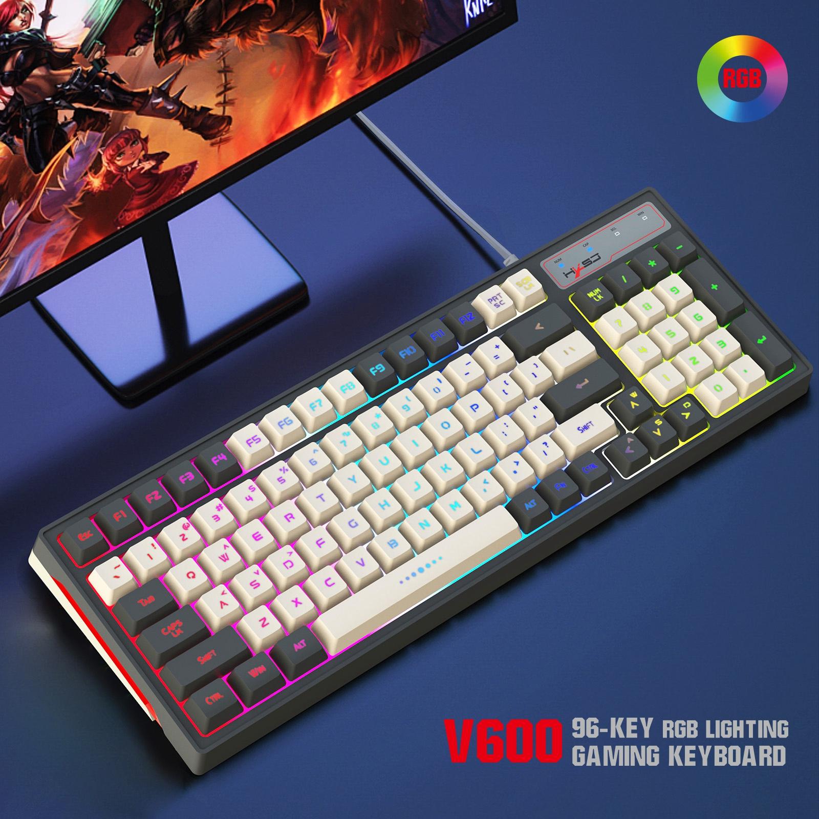 96 Keys Wired Mechanical Keyboard 80% Compact Ergonomic USB C RGB Lighting Effect USB Membrane Keyboard for PC Laptop Office