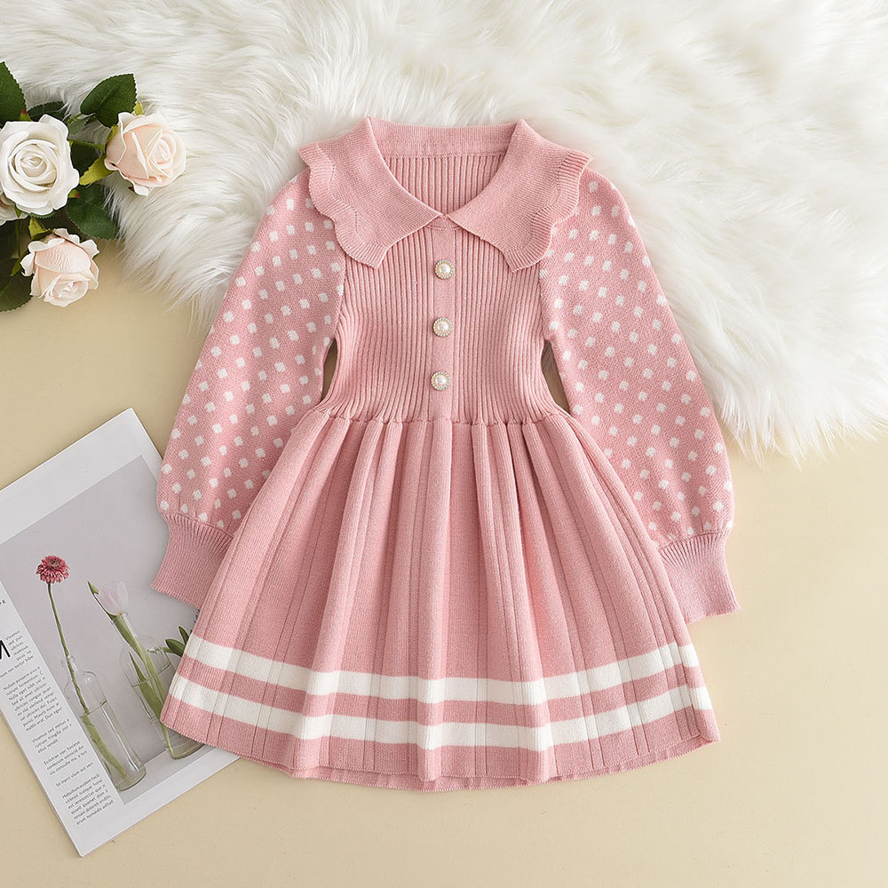 3-7 Jahre Alte Koreanische Version Marineblaues Süßes und Niedliches Mädchenkleid Herbst- und Winter-Strickkleid mit Langen Ärmeln für Kinder – Detail 21