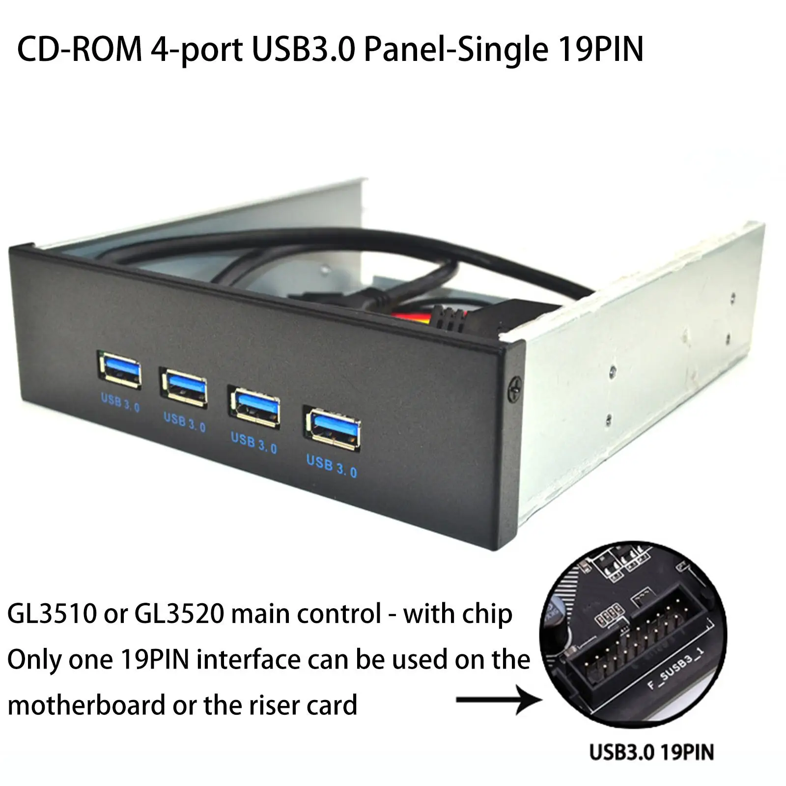 5.25 inch Optical Drive Front Panel 4xUSB3.0 High Speed Multifunction Plug and Play USB 3.0 Hub for Desktop PC Computer