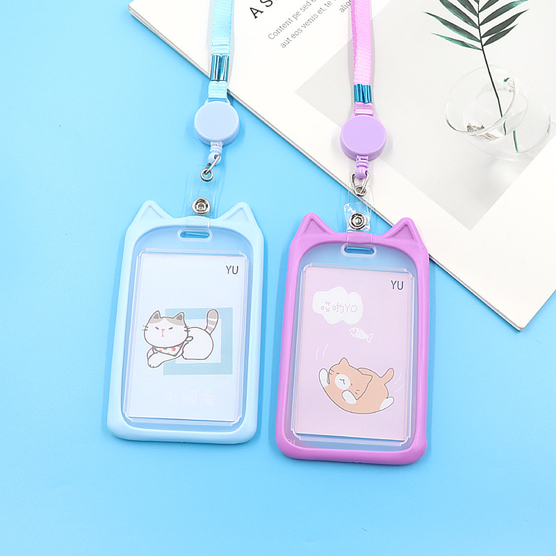1PC Nette Cartoon Katze Karte Halter Bank Identität Bus ID Karte Halter Fall mit Versenkbare Reel Lanyard Kredit Abdeckung fall Kinder Geschenk – Detail 11
