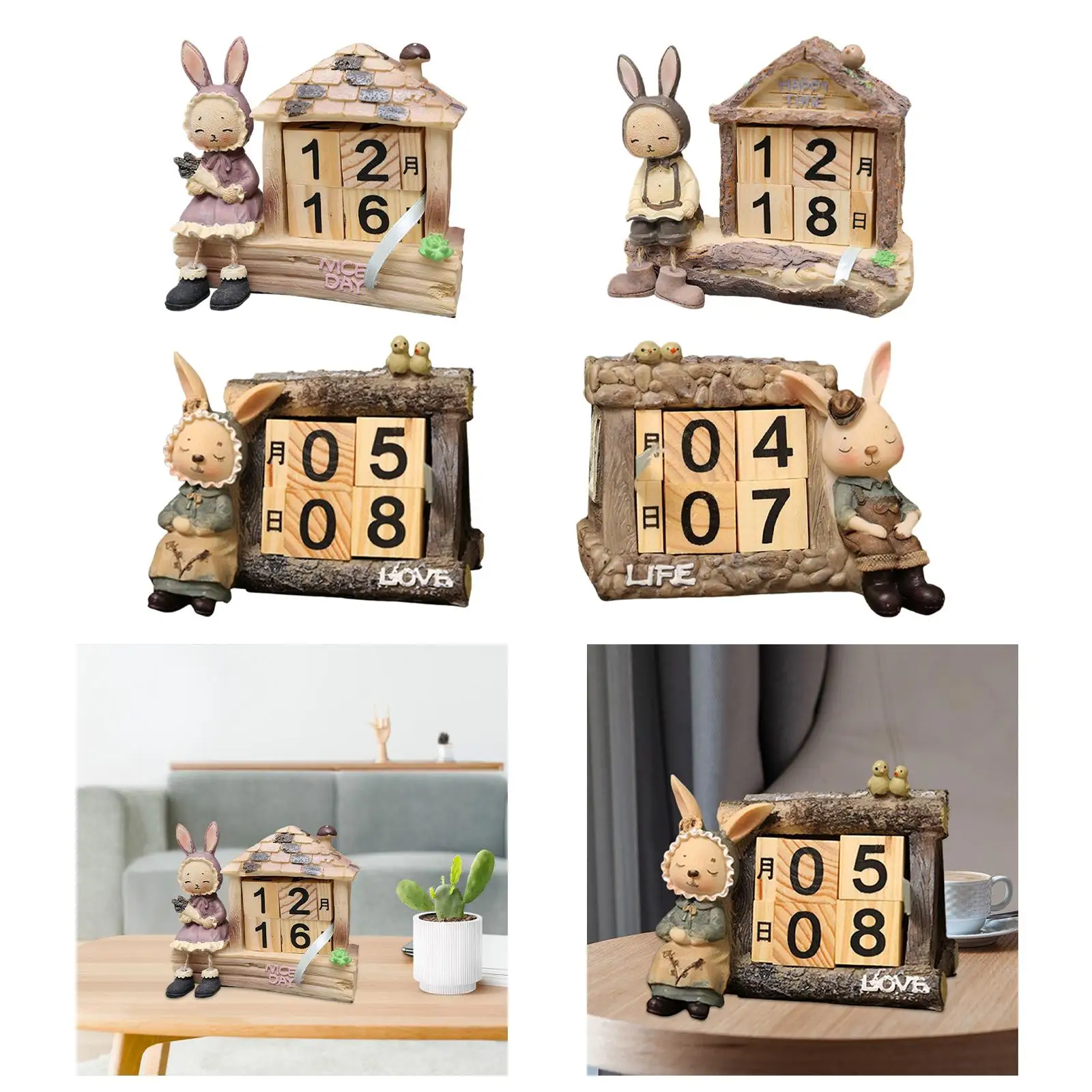 Desk Calendar Blocks Nordic Style DIY Wood Perpetual Calendar Month Date Blocks for Bedroom Restaurant Tabletop Cafe Ornament