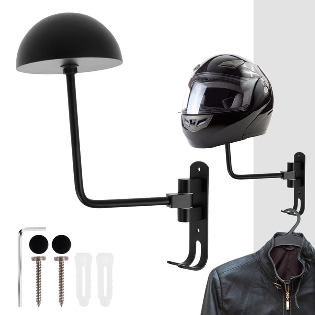 Support Mural Pour Casque Moto En Bambou Et Métal - Porte Casque Et Gilet - Charge Max 40 Kg - Pour Garage, Entrée, Décoration