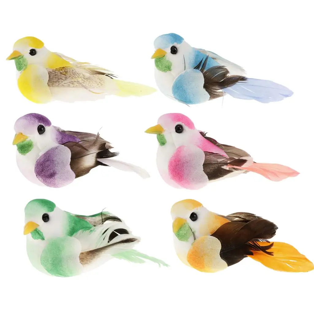 6Pieces Cute Small Artificial Feather Bird Foam Birds Photo Props Home Table Garden Bonsai Home & Garden