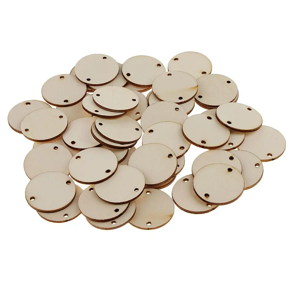 50 Unfinished Predrilled Wood Slices DIY Pendant Round Log Disc Decor 35x2mm