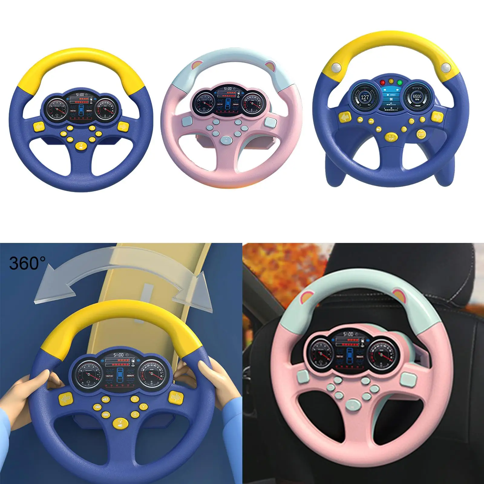 Round Steering Wheel Toy Battery Powered with Suction Cup Kids Electric Wheel Toy for Ages 3 up Toddlers Toddlers Holiday Gifts