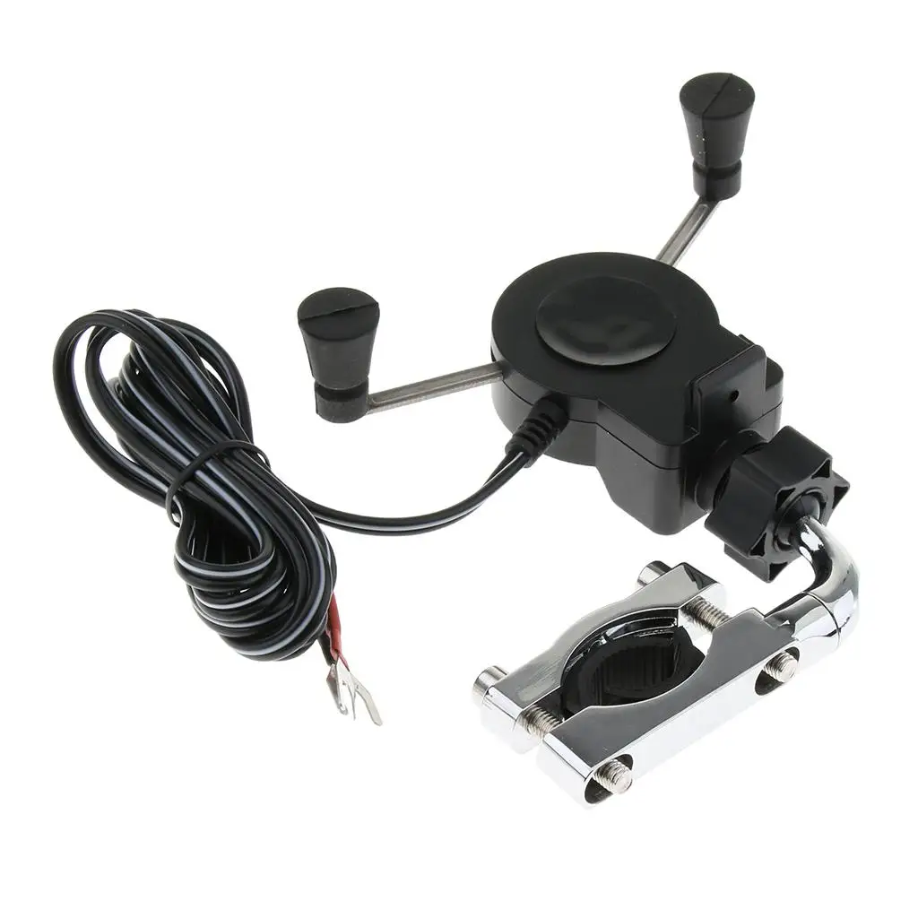 Motorcycles Scooter Handlebar Mobile Phone GPS Mount Holder With USB Charger