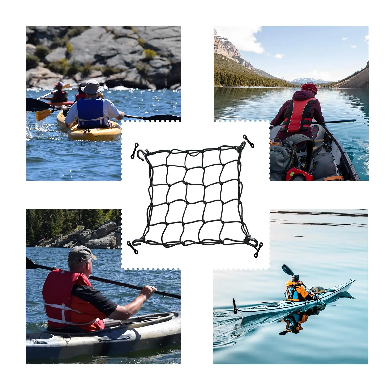 38x38cm Deck Cargo Net Accessories with Pad Eyes Heavy Duty Organizer Bungee Net Nylon for Kayak Marine Canoe Rigging Truck Bed