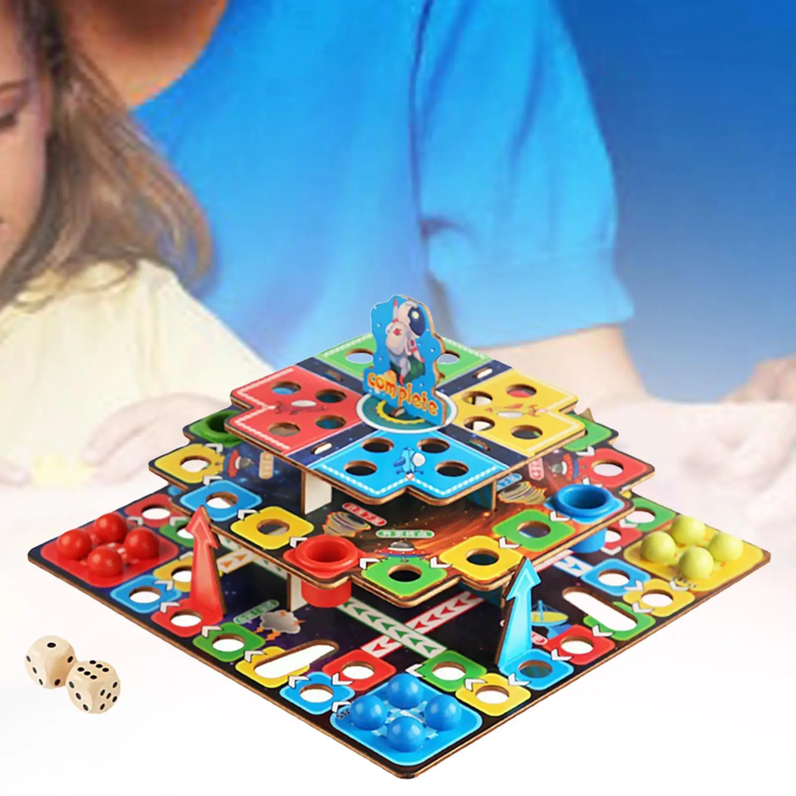 Wooden Ludo Board Game Educational Chinese Checkers Portable Parent Child Interaction Strategy Toy for Family Kids Toddlers