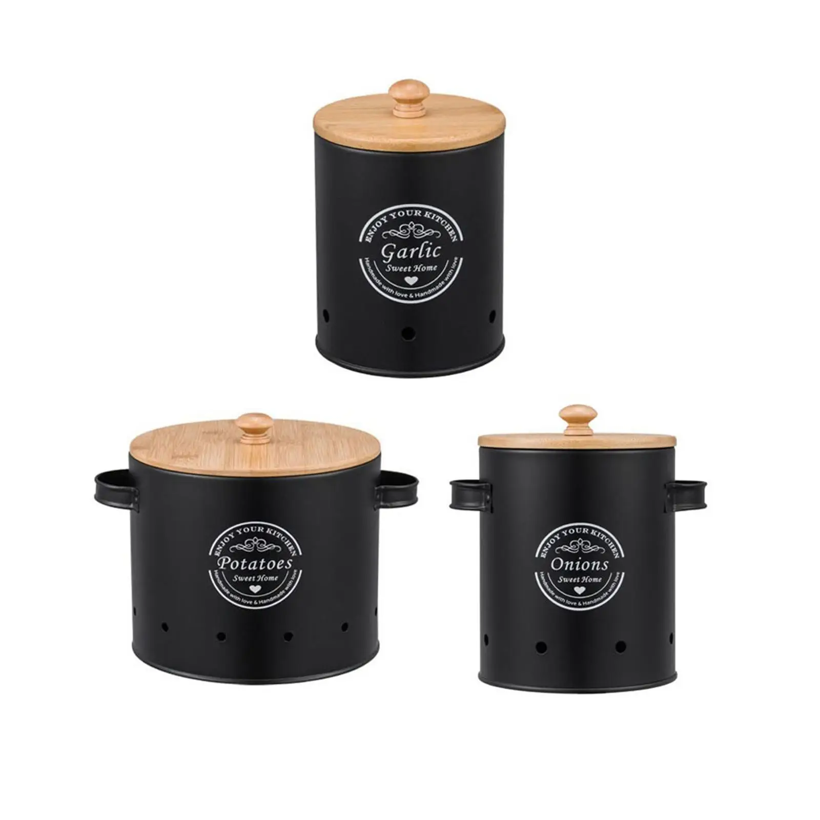 Kitchen Canister Garlic Potato Onion Keeper 3 Piece Ventilation Holes to Help Maintain Air Flow with Lid for Kitchen Counter