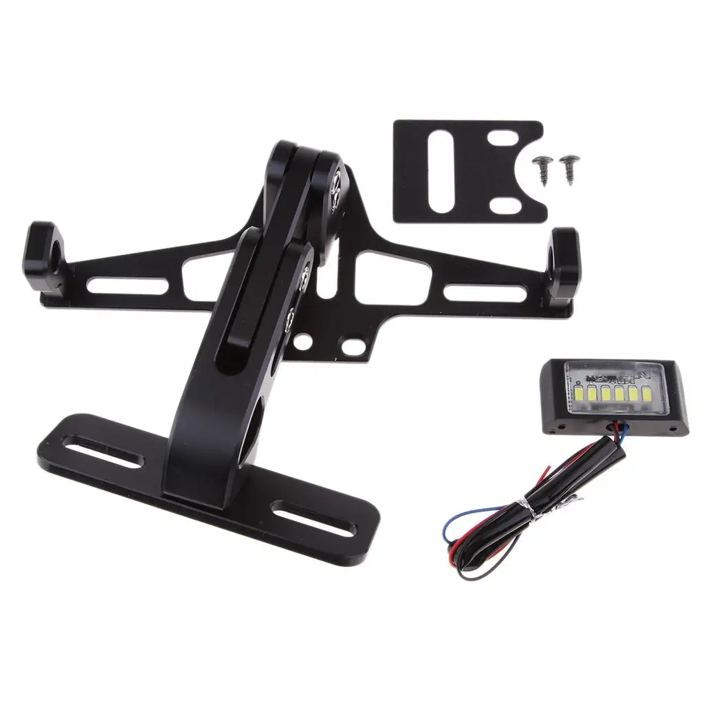 Motorcycle CNC Aluminum Adjustable License Number Plate Frame Holder Bracket - Black