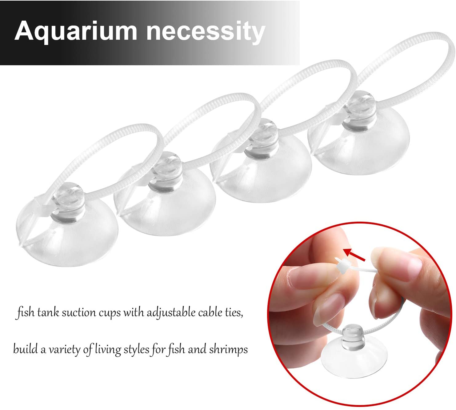 Aquarium-Saugnäpfe, Clip-Saughaken, Verstellbare Kabelbinder, Aquarium-Zubehör für Pflanzen, Moos-Befestigung, Garnelen-Nest – Detail 1