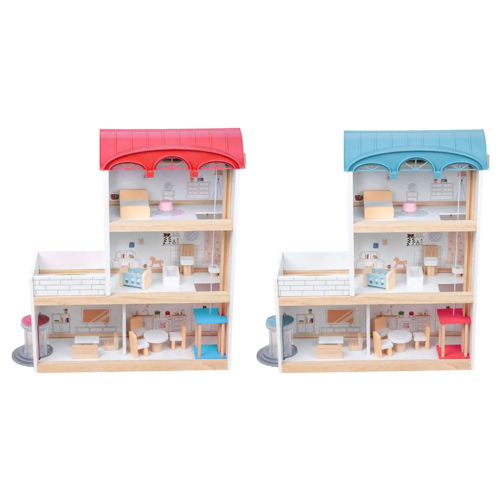 Wooden Dollhouse Mini Furniture Toy for Kids Gift Toy Garden Indoor Outdoor 3 Years and up Easy to Assemble European Style House