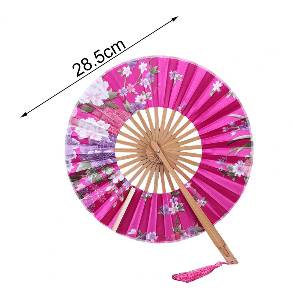 Description Picture 2 of itemJapanese Sakura Flower Printed Fans Pocket Folding Hand Fan with Tasse Round Circle Dance Performance Fan Wedding Party Decor