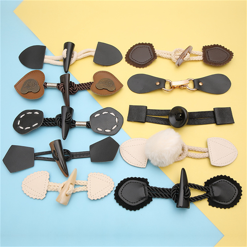 Description Picture 2 of item1Pair Wood Leather Horn Toggle Button Craft Coat Buttons DIY Sewing Accessories